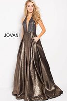 Halter Neck A-Line Gown - Gold/Silver by Jovani | 25 South Boutiques