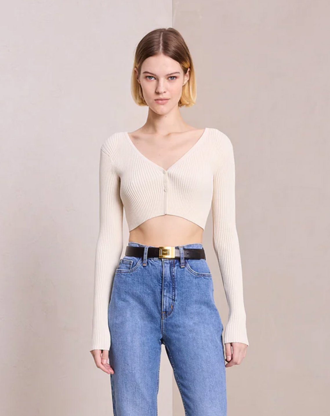 Hallie Rib Knit Cardigan - Oatmilk by A.L.C | 25 South Boutiques