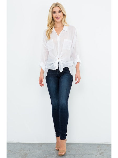 Cargo Pocket Tie Front Top - Optic White by Maven West — alternate view