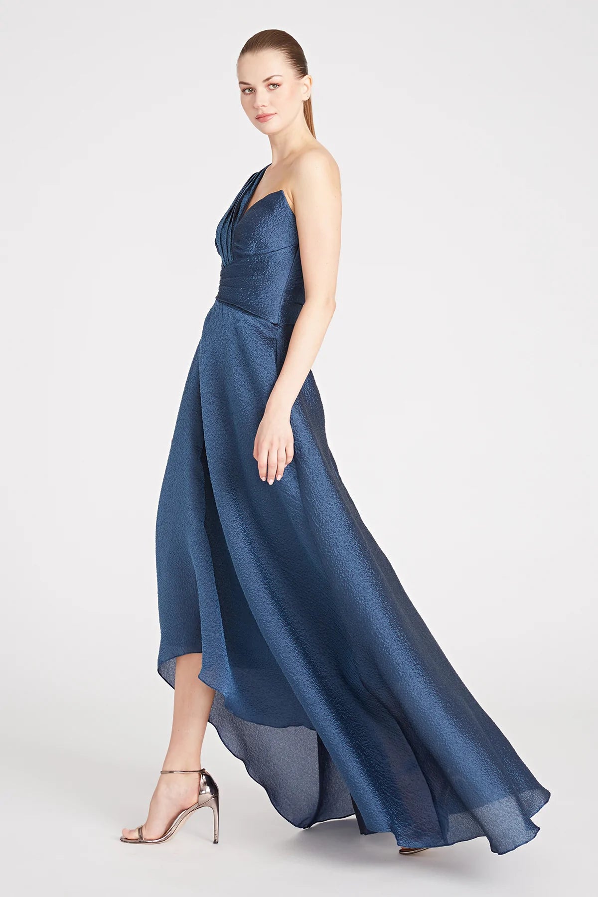 Edith High Low A Line Gown - Nautical Navy by Theia — view 3