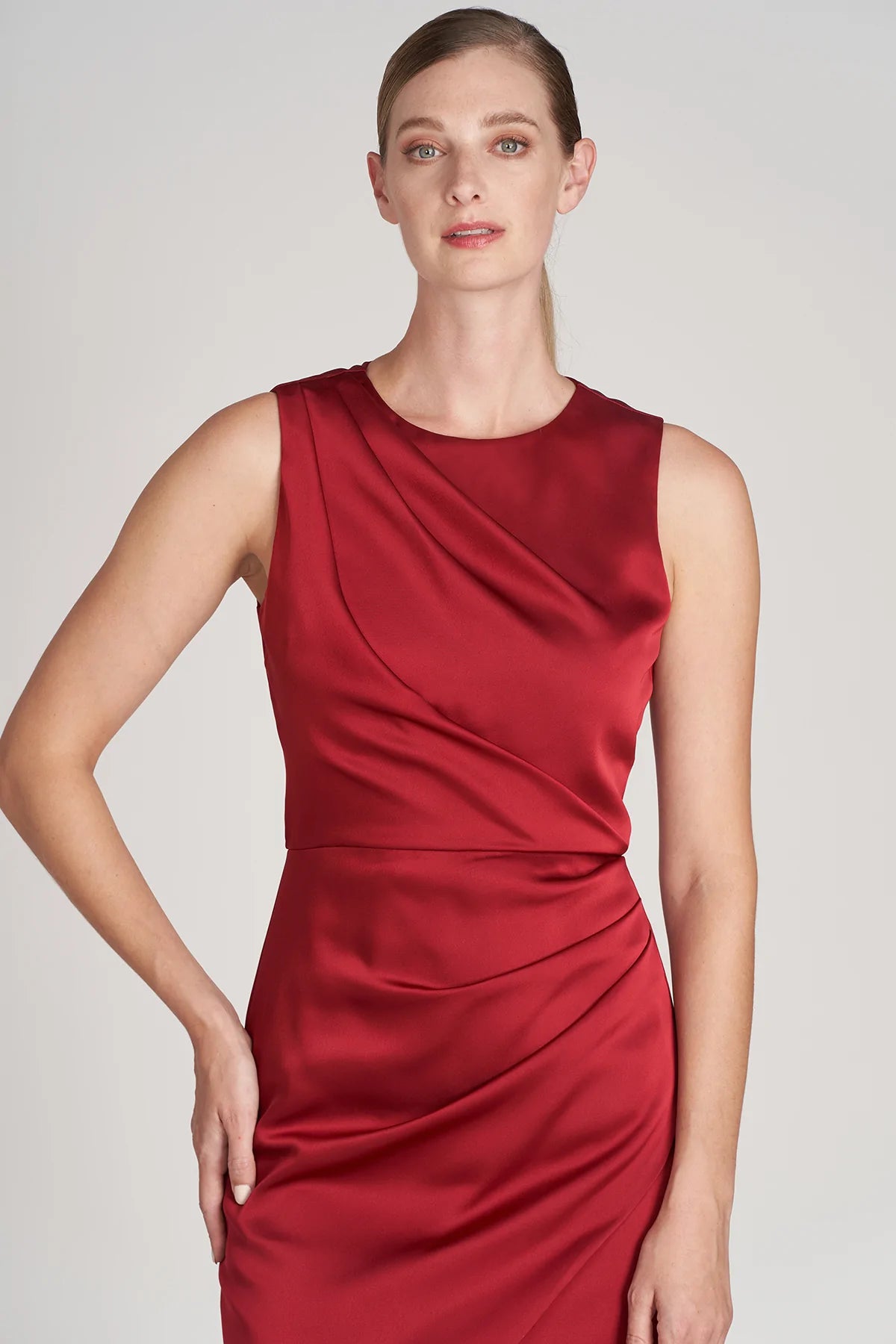 Uma Draped Dress - Crimson by Theia — view 3