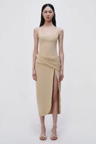 Angeline Draped Midi Dress - Dried Pineapple by Jonathan Simkhai | 25 South Boutiques