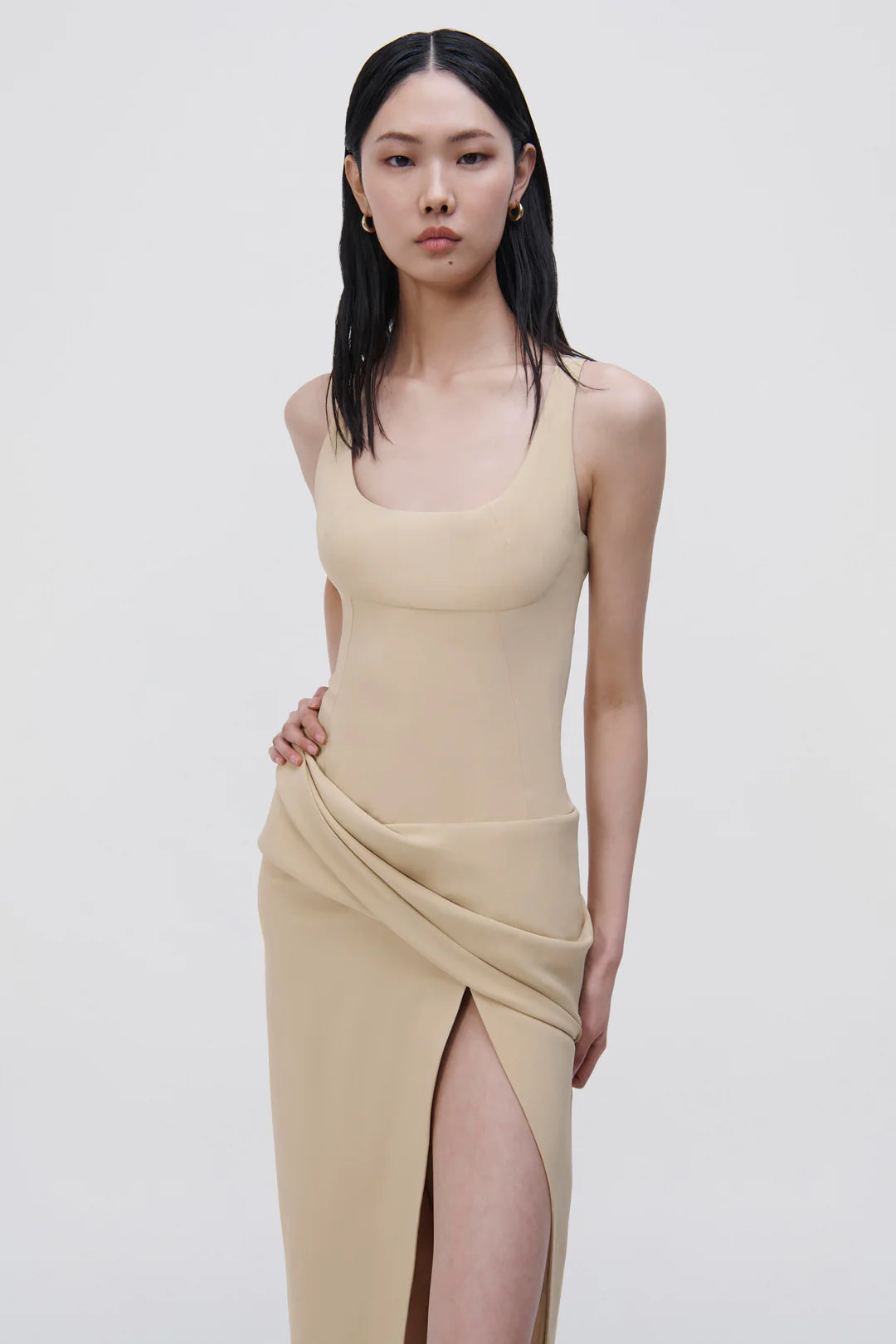 Angeline Draped Midi Dress - Dried Pineapple by Jonathan Simkhai — view 3