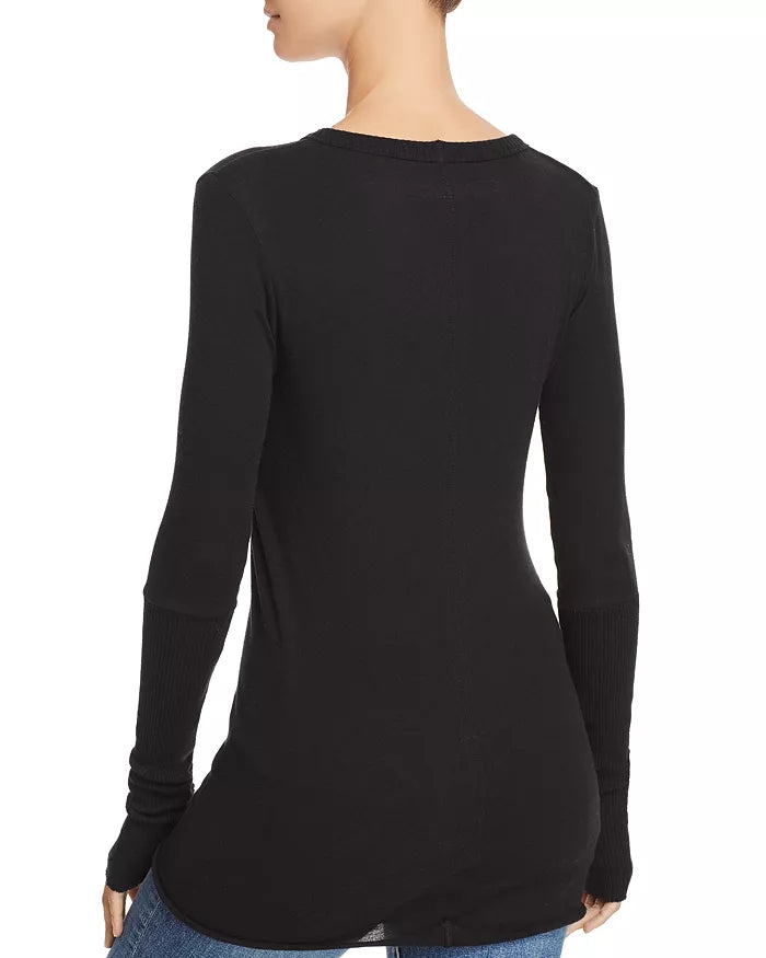 Cashmere Fitted Cuffed V Neck Sweater - Black by Enza Costa — alternate view