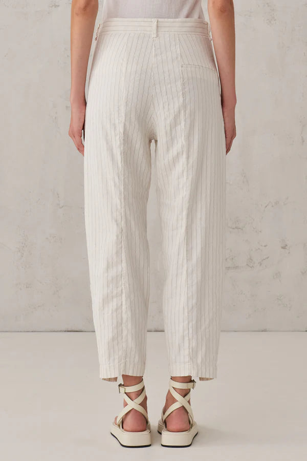 Pinstripe Stretch Viscose Linen Comfort Fit Trousers - White by Transit Par-Such — view 3