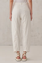Pinstripe Stretch Viscose Linen Comfort Fit Trousers - White by Transit Par-Such — view 3