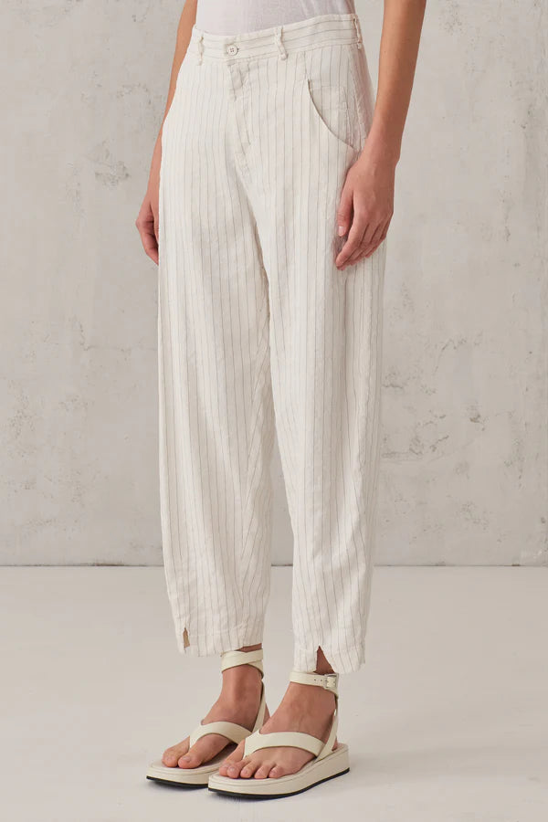 Pinstripe Stretch Viscose Linen Comfort Fit Trousers - White by Transit Par-Such — view 4