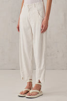 Pinstripe Stretch Viscose Linen Comfort Fit Trousers - White by Transit Par-Such — view 4