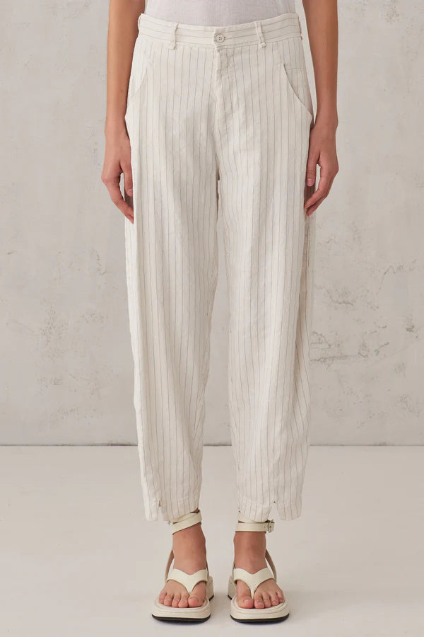 Pinstripe Stretch Viscose Linen Comfort Fit Trousers - White by Transit Par-Such — alternate view