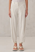 Pinstripe Stretch Viscose Linen Comfort Fit Trousers - White by Transit Par-Such — alternate view