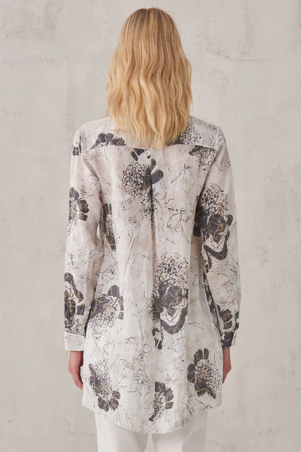 Printed Linen Mandarin Collar Shirt - White by Transit Par-Such — view 3