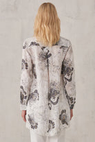 Printed Linen Mandarin Collar Shirt - White by Transit Par-Such — view 3