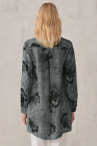 Printed Linen Mandarin Collar Shirt - Blue by Transit Par-Such — alternate view