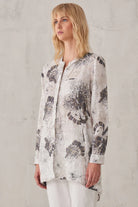 Printed Linen Mandarin Collar Shirt - White by Transit Par-Such — view 4
