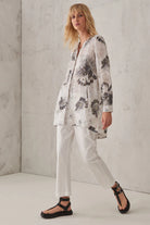 Printed Linen Mandarin Collar Shirt - White by Transit Par-Such — alternate view