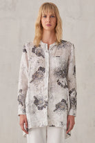Printed Linen Mandarin Collar Shirt - White by Transit Par-Such | 25 South Boutiques
