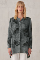 Printed Linen Mandarin Collar Shirt - Blue by Transit Par-Such | 25 South Boutiques