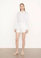 Drapey Stripe Band Collar Shirt - Optic White by Vince — view 4