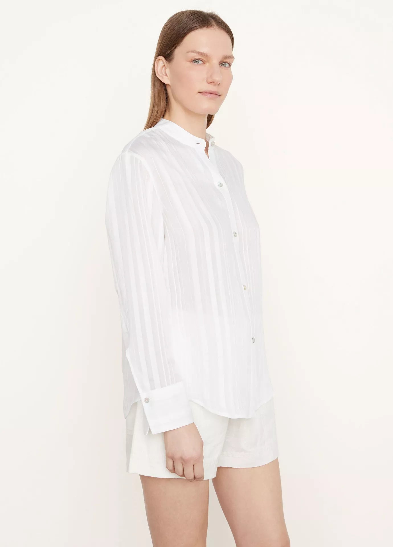 Drapey Stripe Band Collar Shirt - Optic White by Vince | 25 South Boutiques