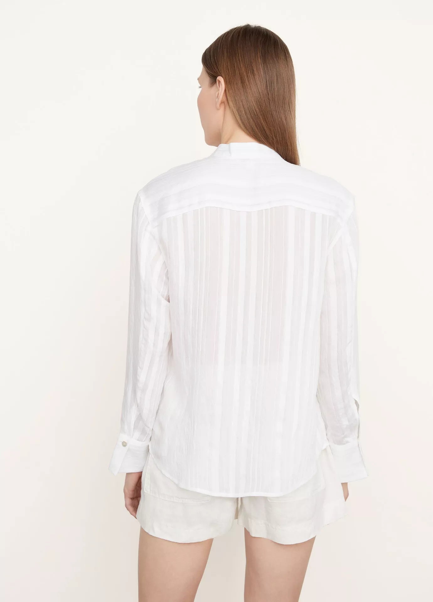 Drapey Stripe Band Collar Shirt - Optic White by Vince — view 3