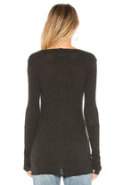 Cashmere Fitted Cuffed V Neck Sweater - Charcoal by Enza Costa — alternate view