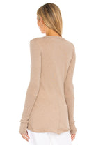 Cashmere Fitted Cuffed V Neck Sweater - Khaki by Enza Costa — view 3