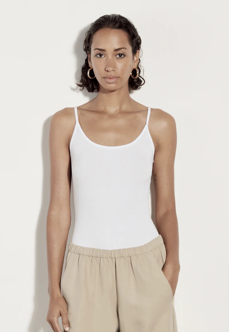 Stretch Silk Knit Rib Essential Tank - White by Enza Costa | 25 South Boutiques
