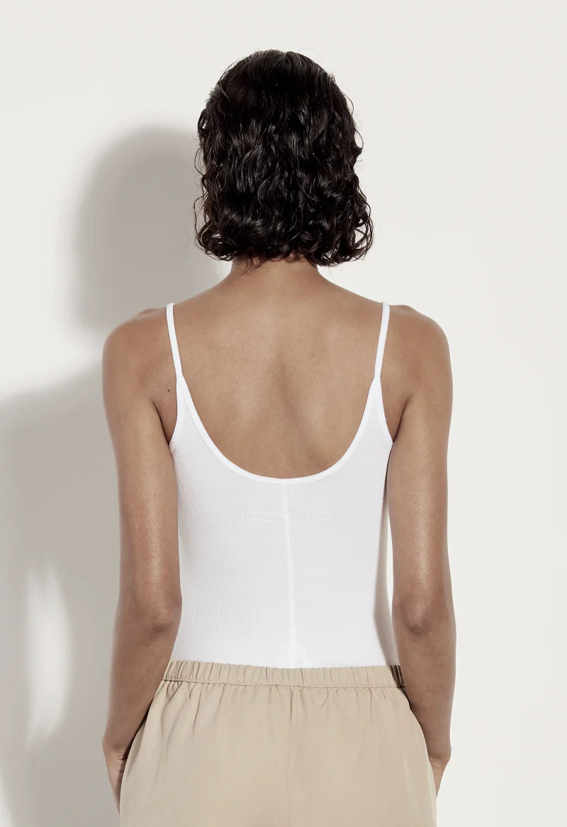 Stretch Silk Knit Rib Essential Tank - White by Enza Costa — alternate view