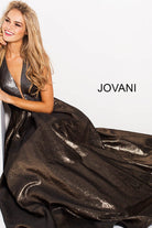 Halter Neck A-Line Gown - Gold/Silver by Jovani — view 3