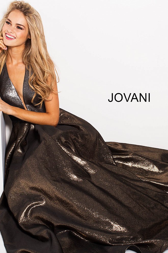 Halter Neck A-Line Gown - Gold/Silver by Jovani — view 3