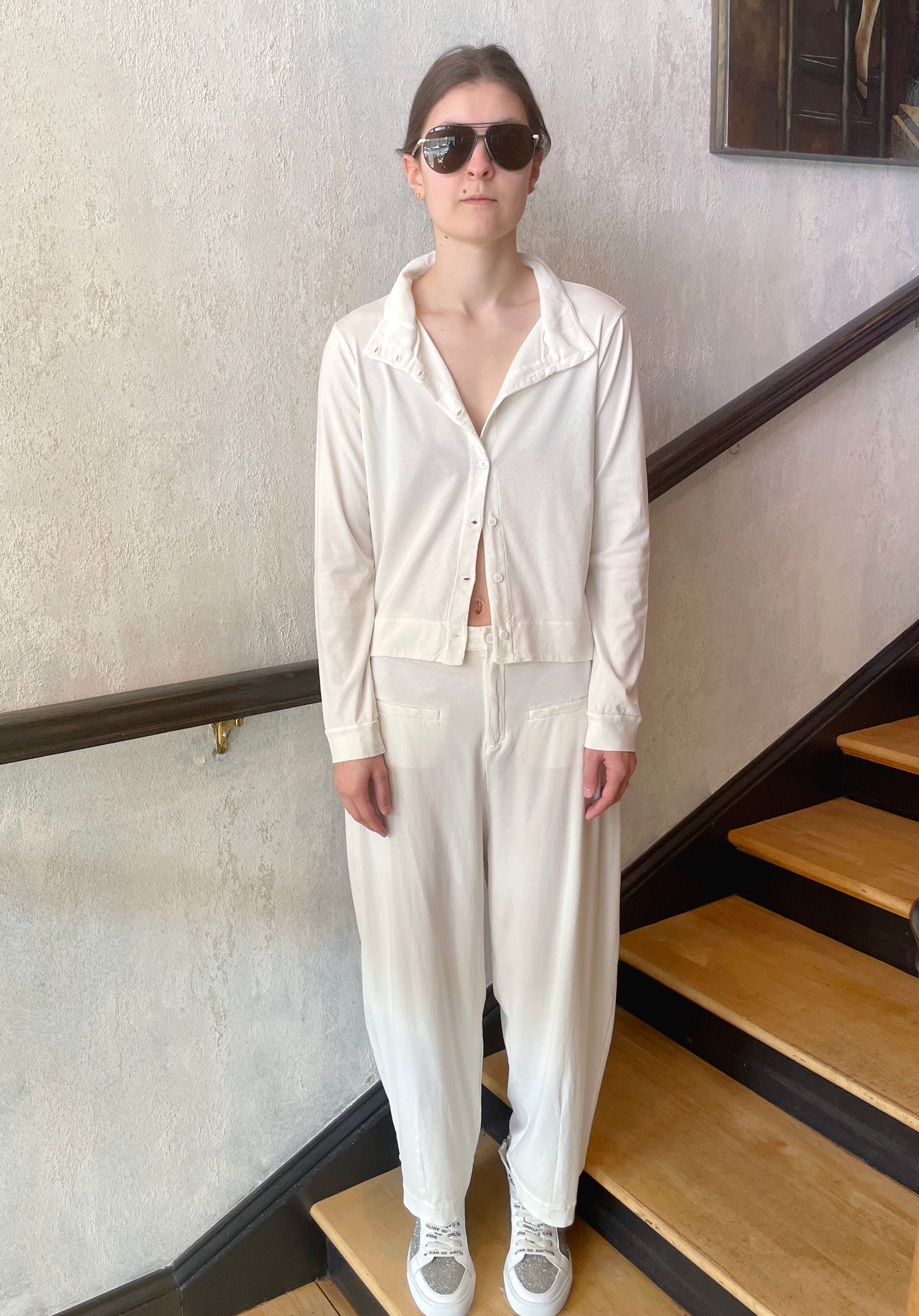 Boxy Fit Cotton Jersey Jacket - Ivory by Transit Par-Such — alternate view
