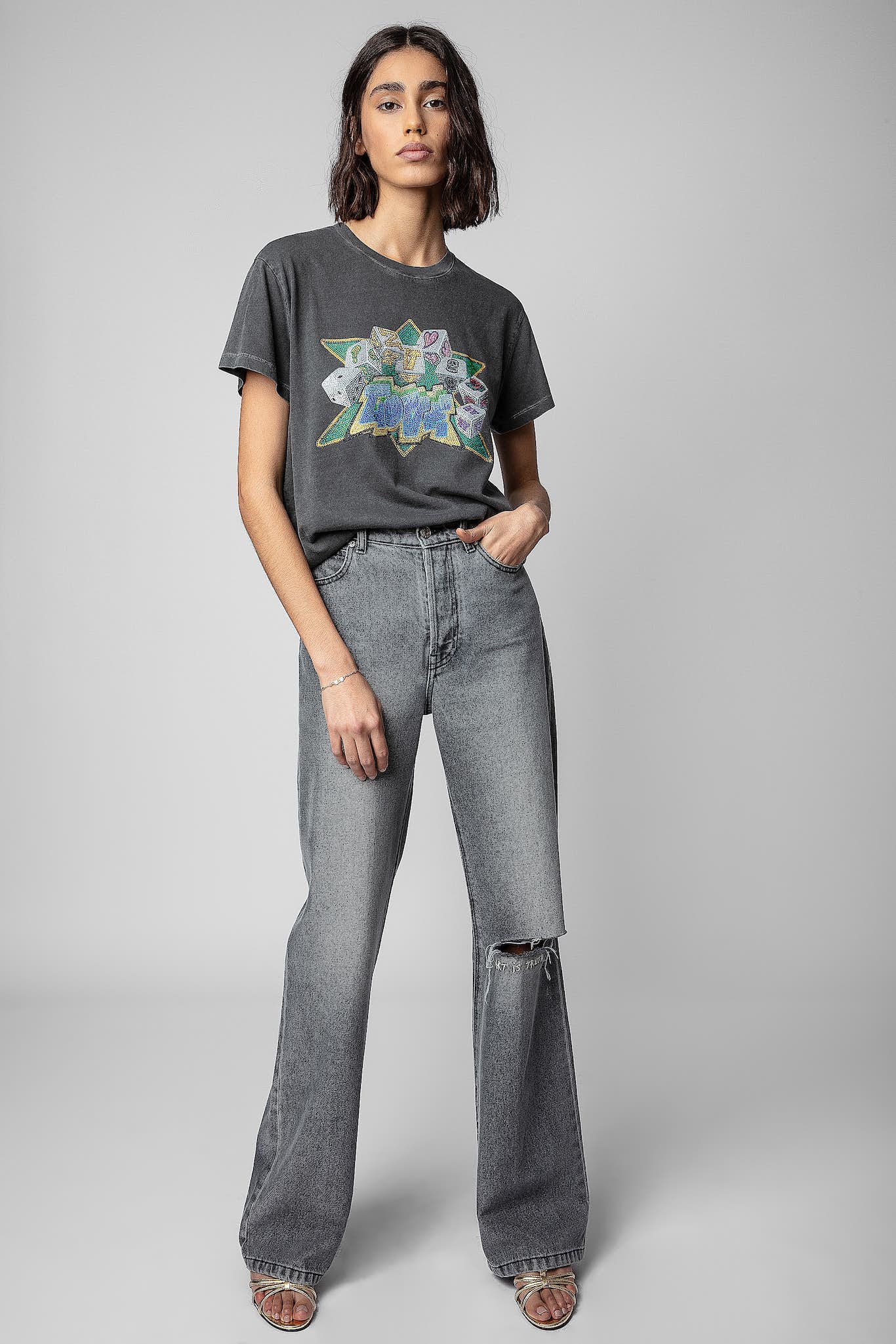 Zoe Rhinestone Tee - Carbone by Zadig & Voltaire — alternate view