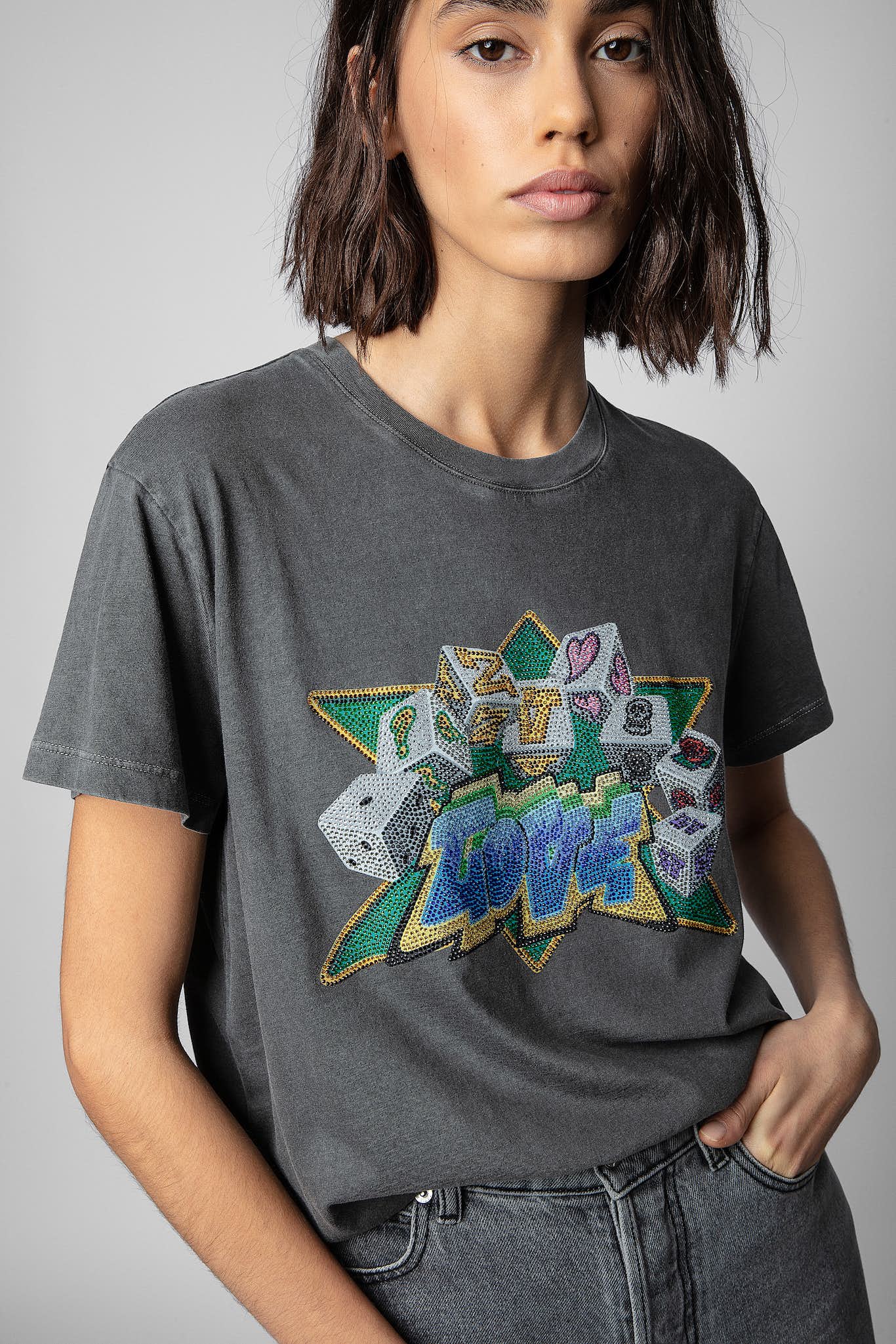 Zoe Rhinestone Tee - Carbone by Zadig & Voltaire | 25 South Boutiques