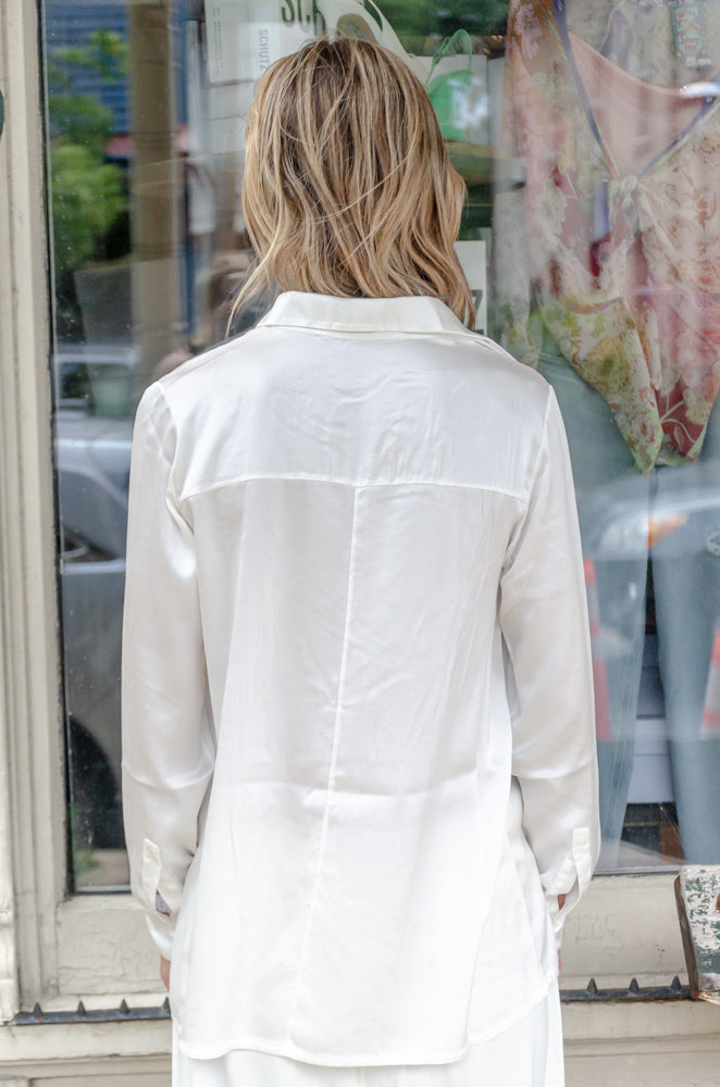 Stretch Satin Silk Shirt - Off White by Transit Par-Such — view 7