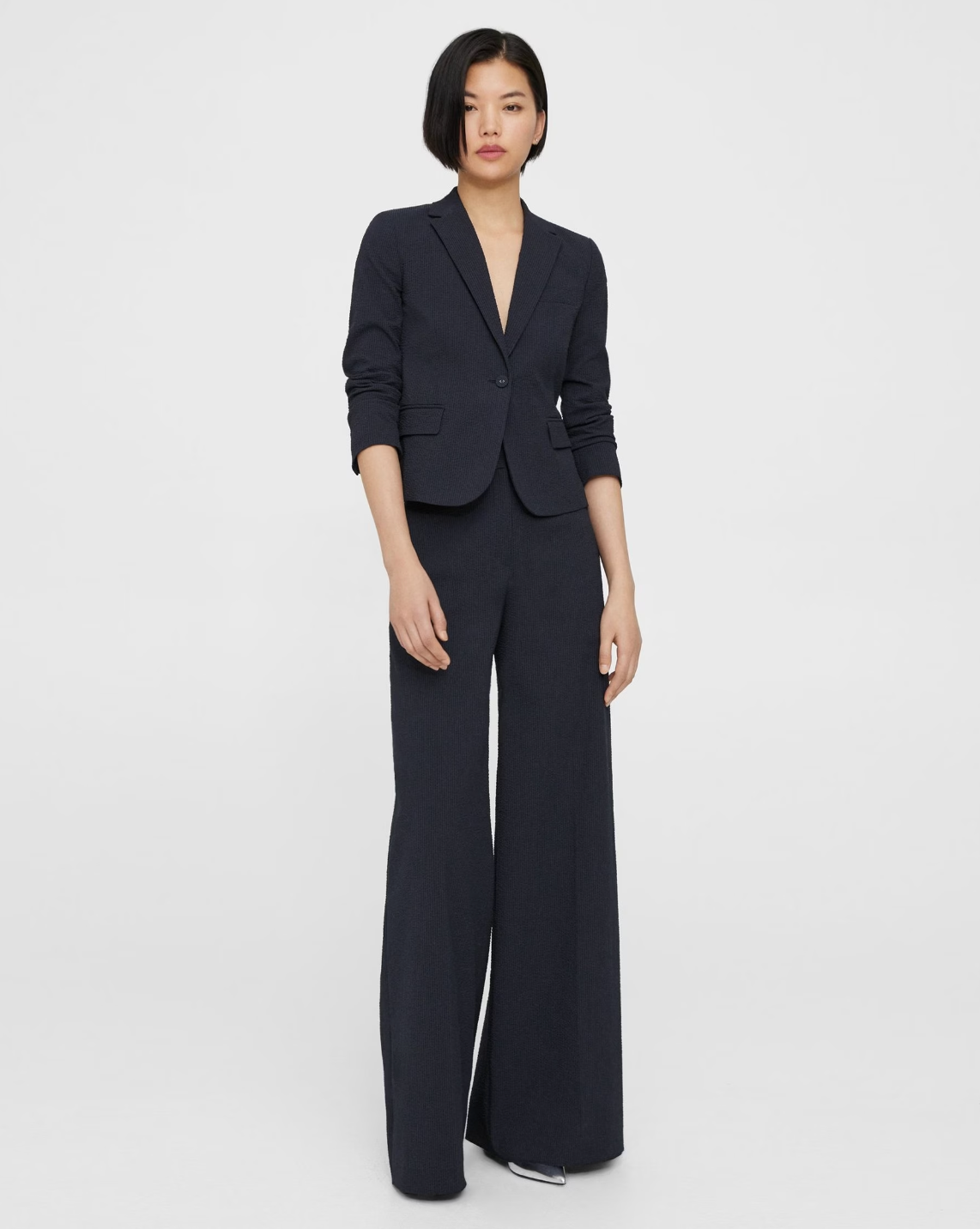 Seersucker High-Waist Wide-Leg Pant - Navy by Theory | 25 South Boutiques