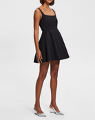 Flared Mini Dress in Cotton Piqué - Black by Theory — alternate view