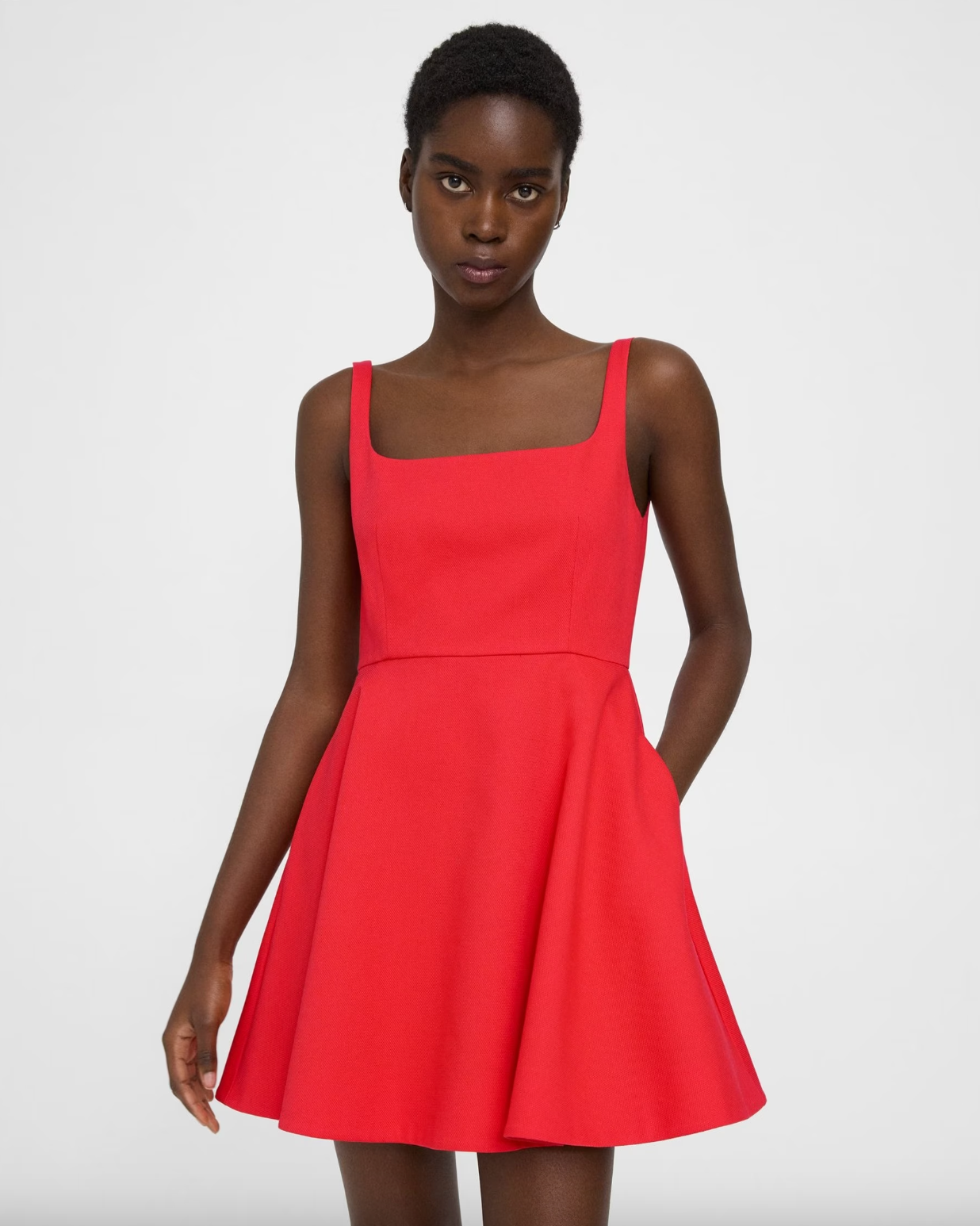 Flared Mini Dress in Cotton Piqué - Grenadine by Theory — alternate view