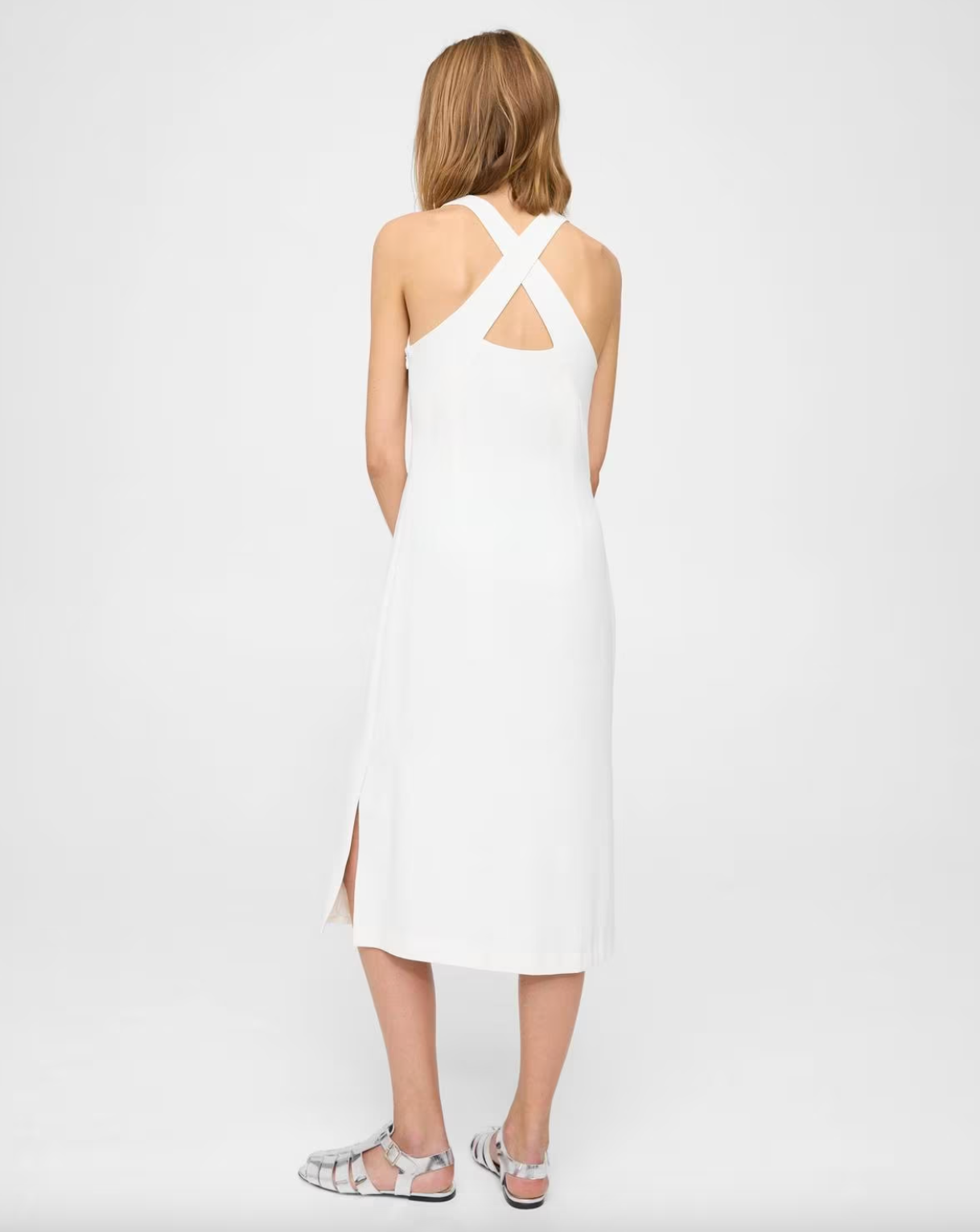 Viscose Cross-Back Sheath Dress - White by Theory — alternate view