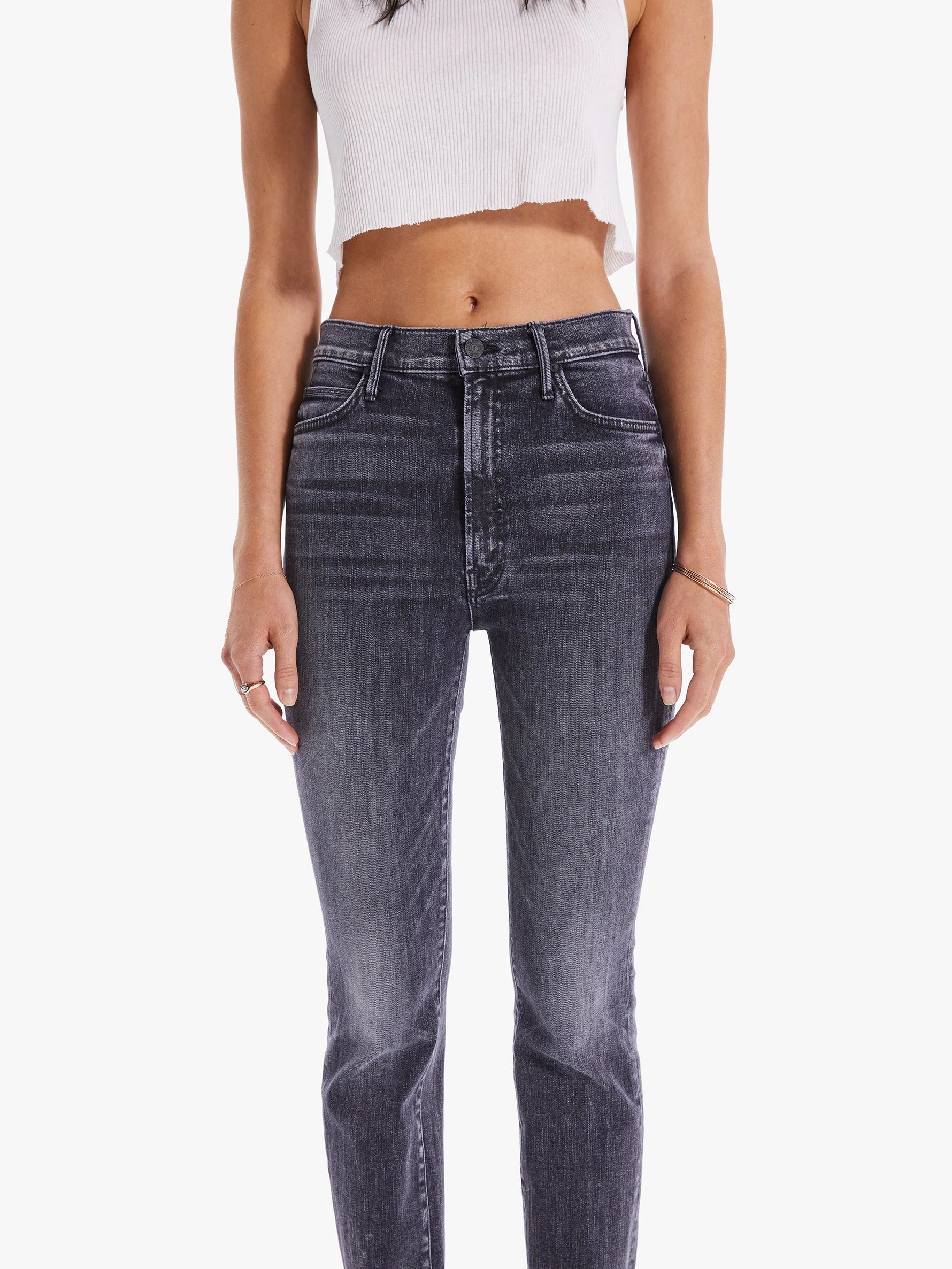 High Waisted Rascal Ankle Step Fray - Night Garden by MOTHER — view 4