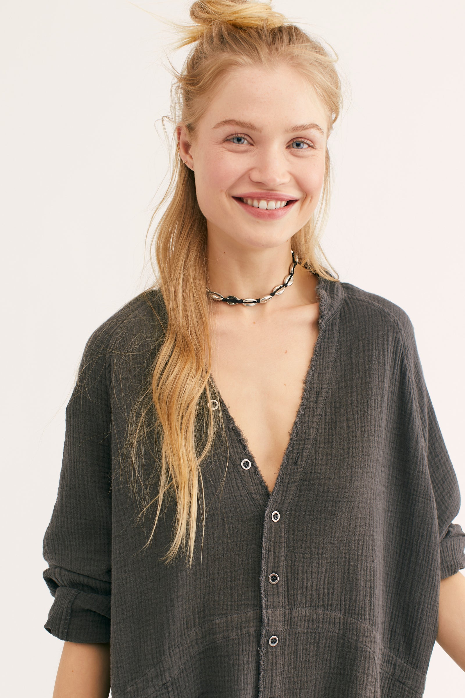 Summer Daydream Button Down - Washed Black by Free People — view 3