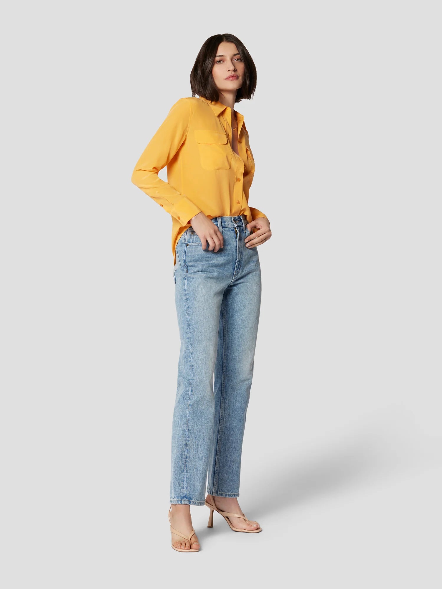 Slim Signature Silk Shirt - Apricot Orange by Equipment — view 4