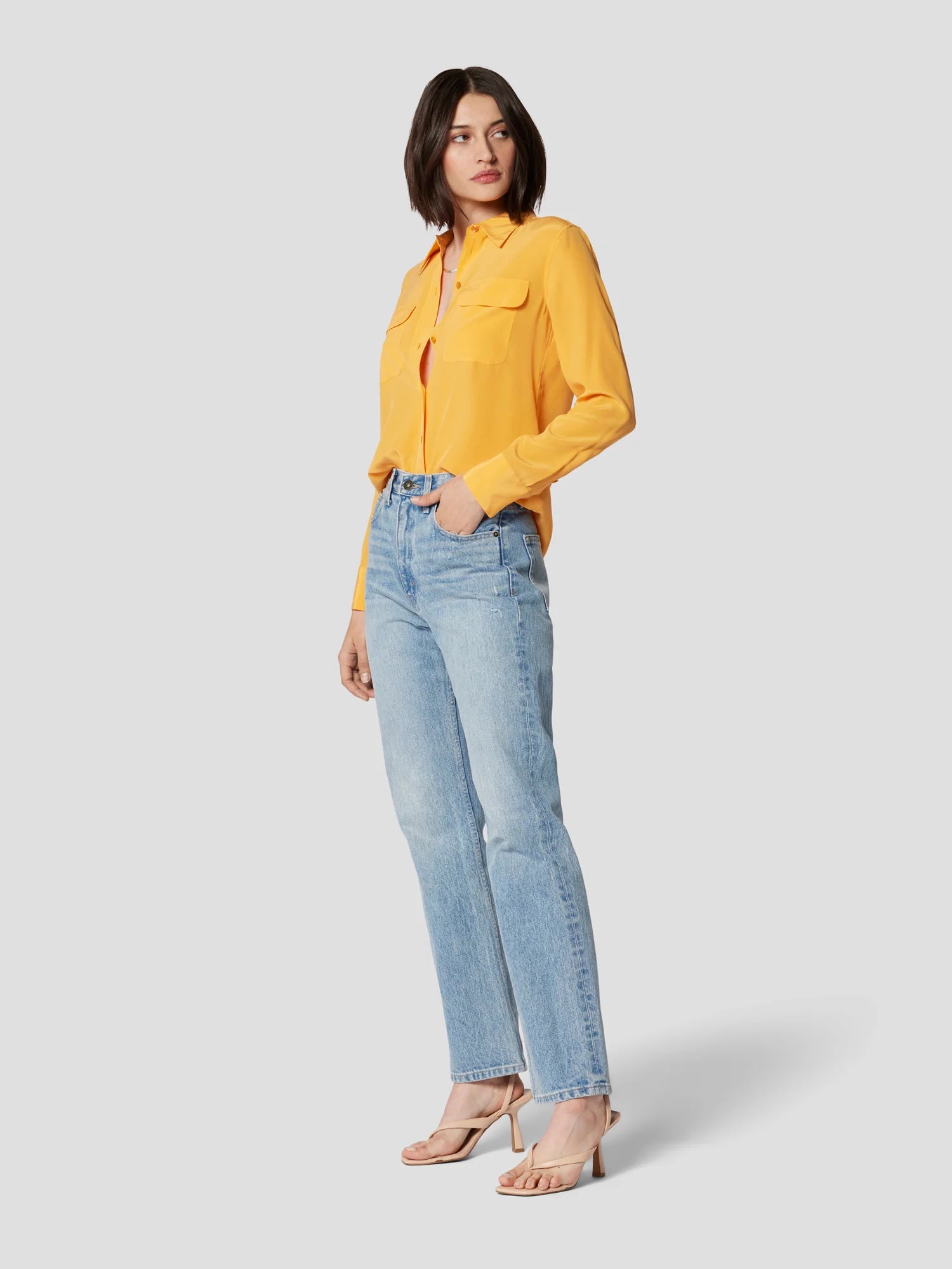 Slim Signature Silk Shirt - Apricot Orange by Equipment — view 5