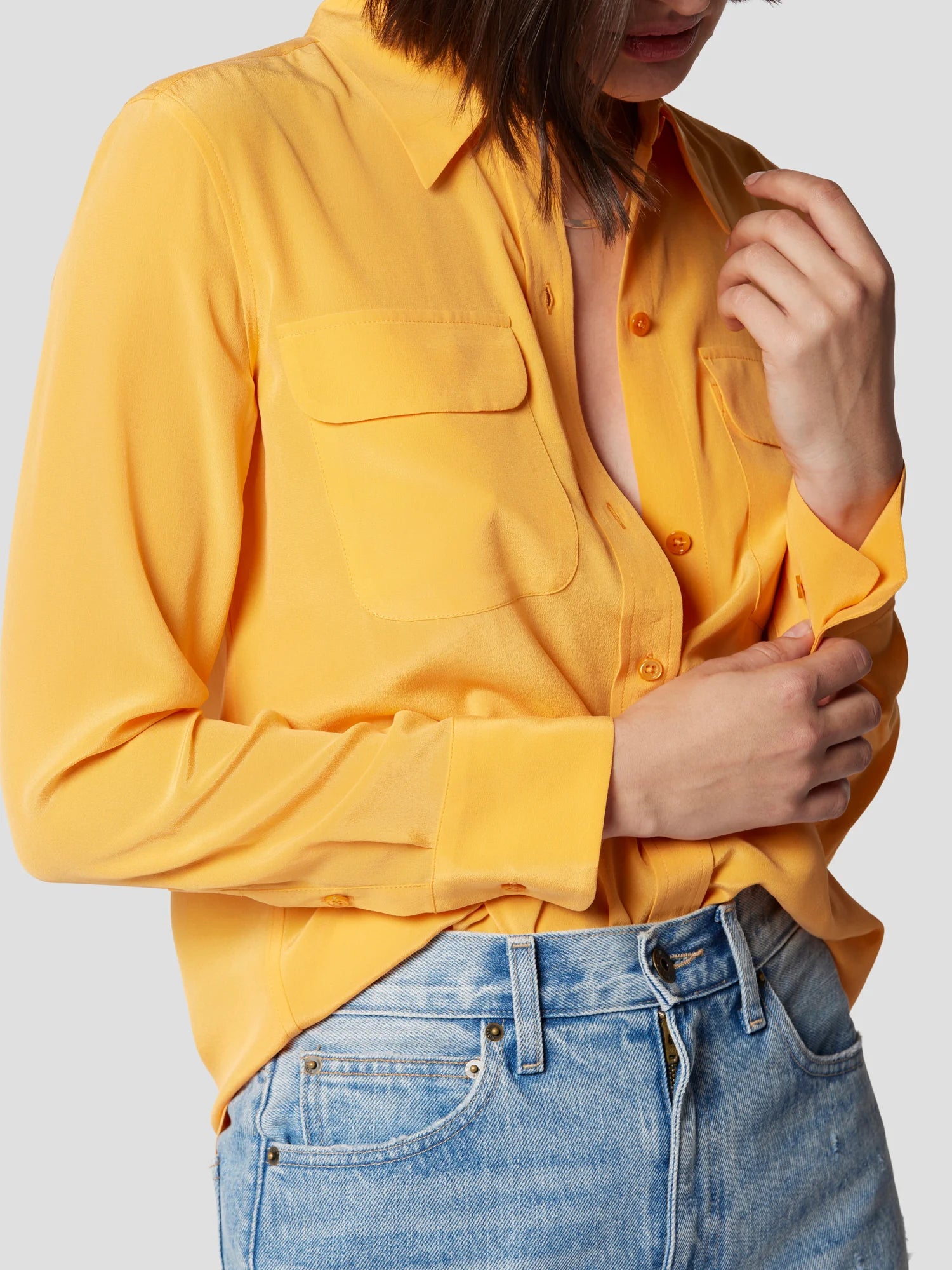 Slim Signature Silk Shirt - Apricot Orange by Equipment — alternate view