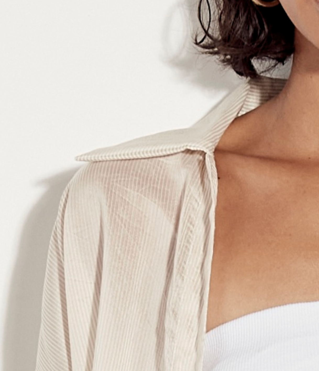 Striped Silk Shirt - Khaki Stripe by Enza Costa — alternate view
