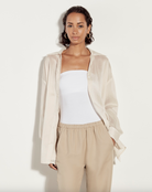 Striped Silk Shirt - Khaki Stripe by Enza Costa | 25 South Boutiques