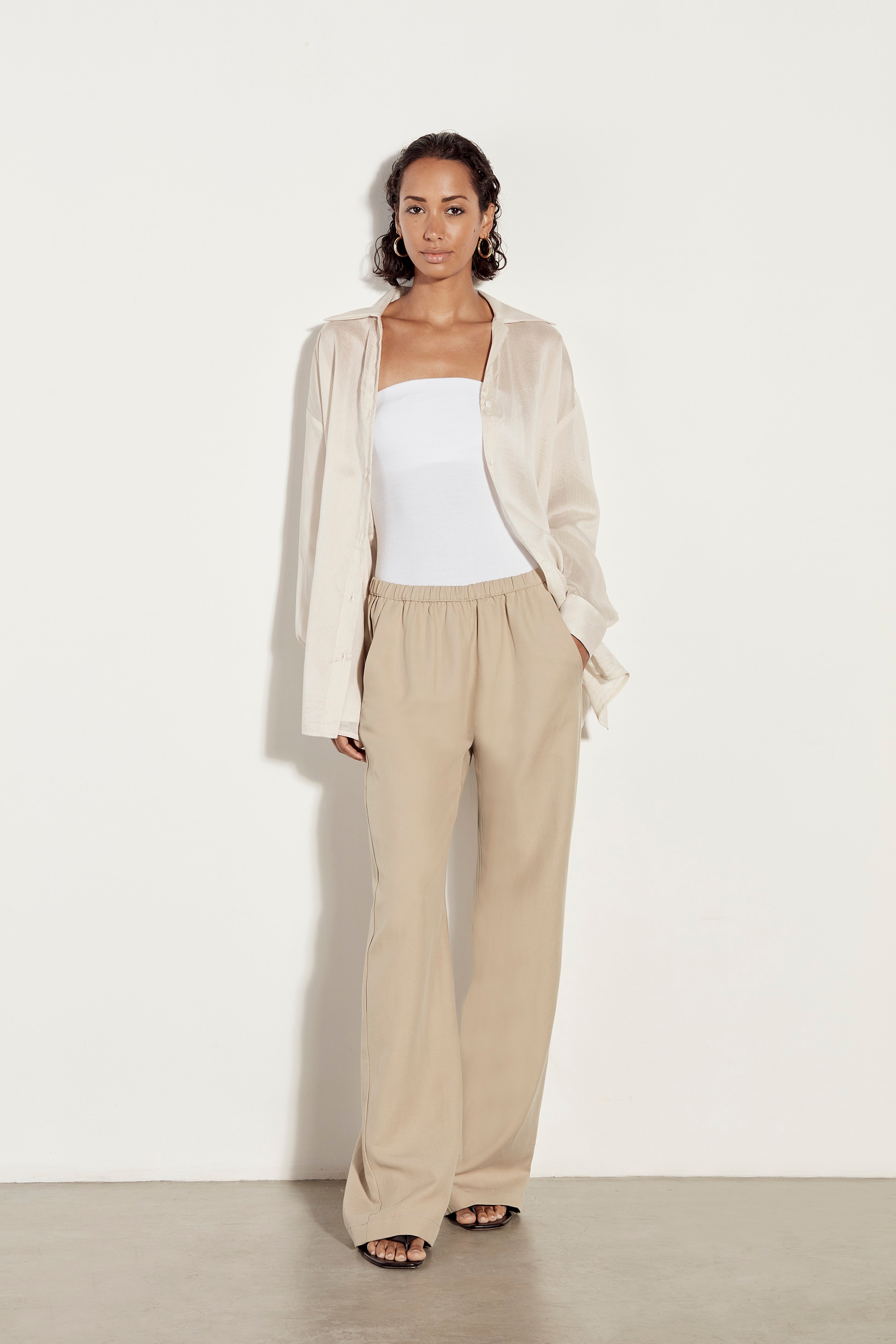 Striped Silk Shirt - Khaki Stripe by Enza Costa — view 3