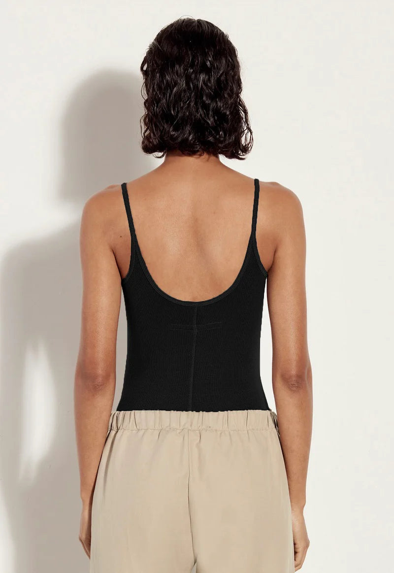 Stretch Silk Knit Rib Essential Tank - Black by Enza Costa — alternate view