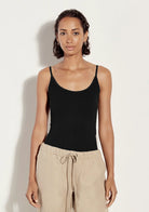 Stretch Silk Knit Rib Essential Tank - Black by Enza Costa | 25 South Boutiques