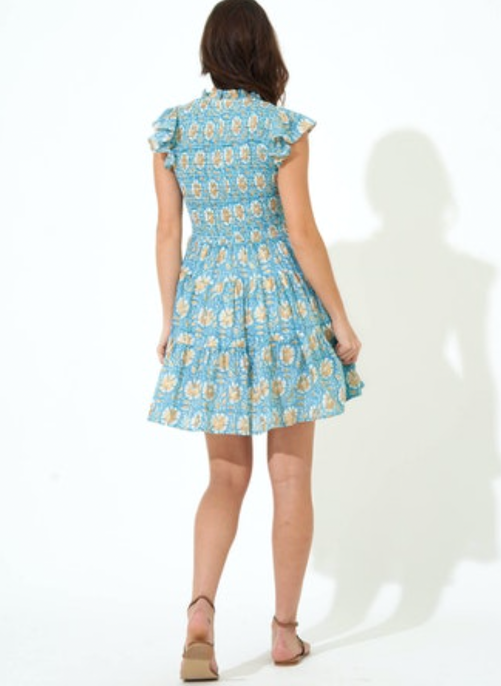 Smocked Flirty Short Dress - Ocean Haveli by Oliphant — alternate view
