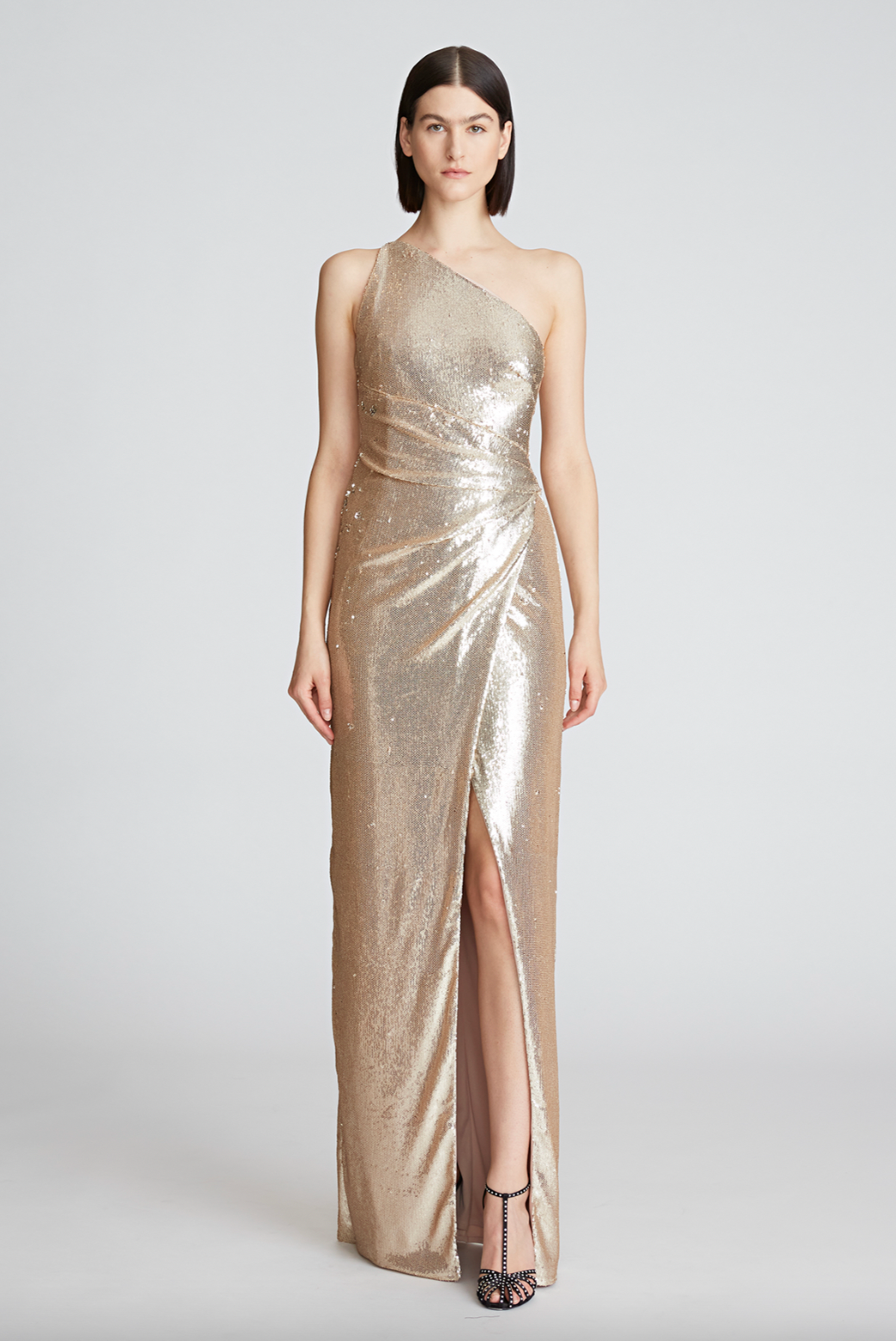 Adriana One Shoulder Gown - Champagne by Halston | 25 South Boutiques